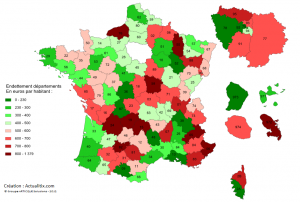 Carte de l'endettement par habitant des départements Carte de l'endettement par habitant des départements