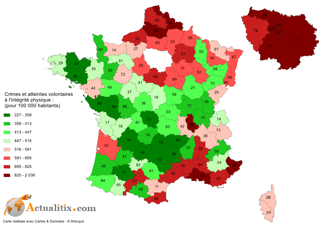 Nombre d’agressions, délits et crimes par département | Collectif Sacamain
