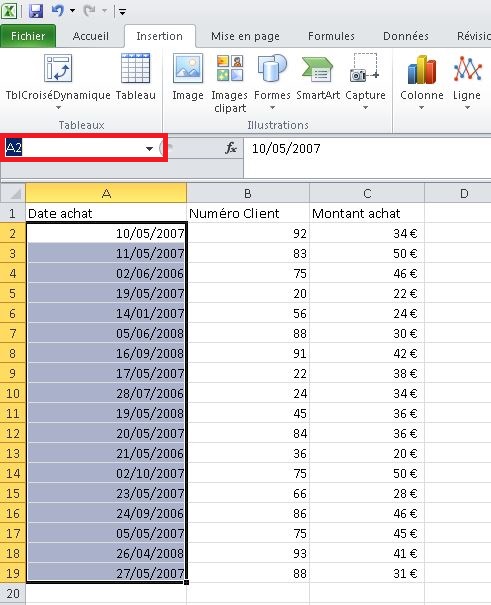 comment modifier zone nom excel
