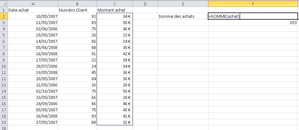 comment modifier zone nom excel