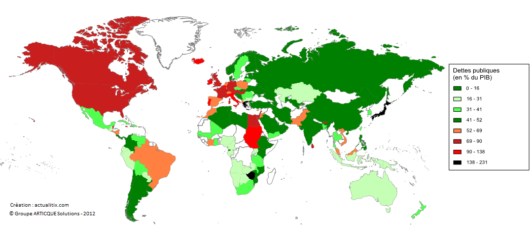 Carte du monde des dettes publiques