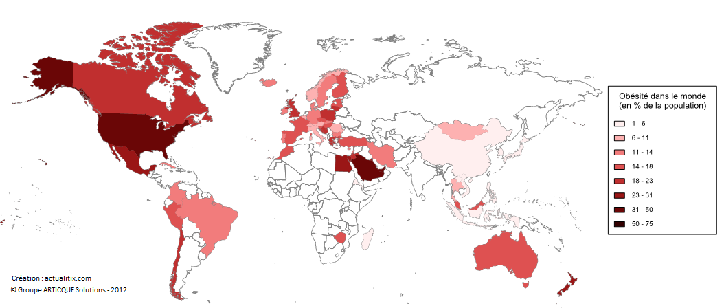 Carte présence de l'obésité dans le monde