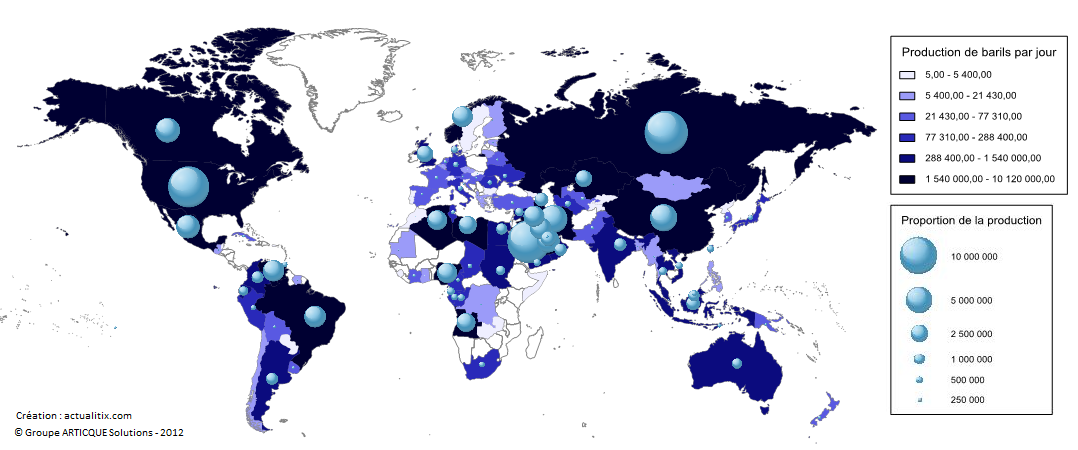 Carte des pays producteurs de pétrole