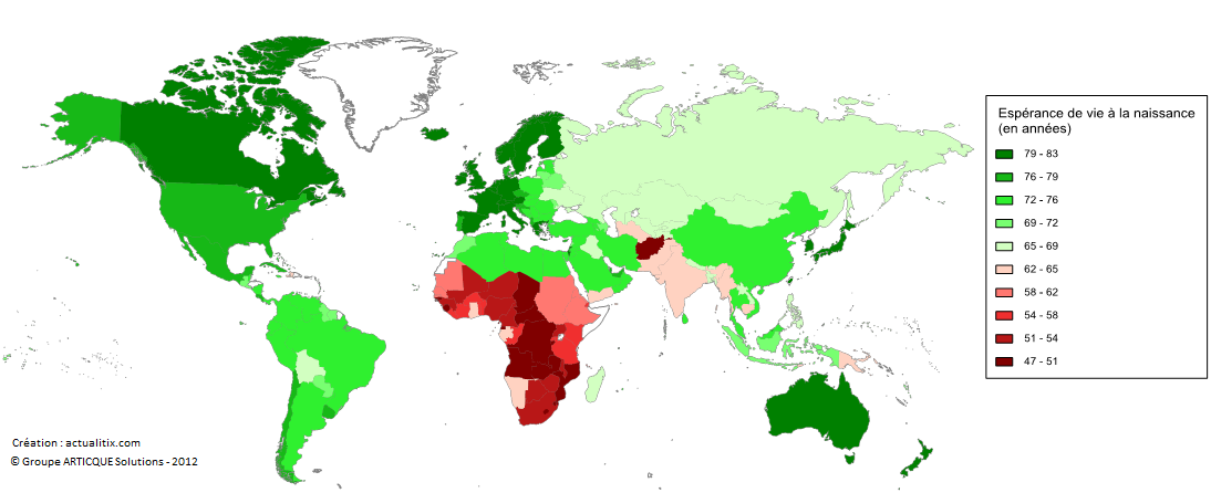 Espérance de vie par pays