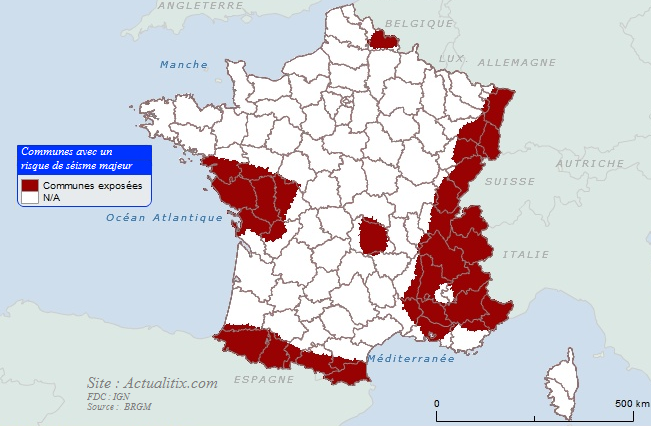 Carte communes avec risque de séisme