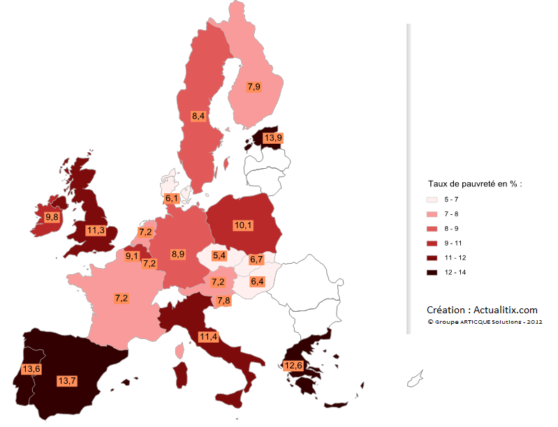 Carte taux de pauvreté en Europe