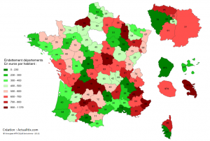 Carte de l'endettement par habitant des départements