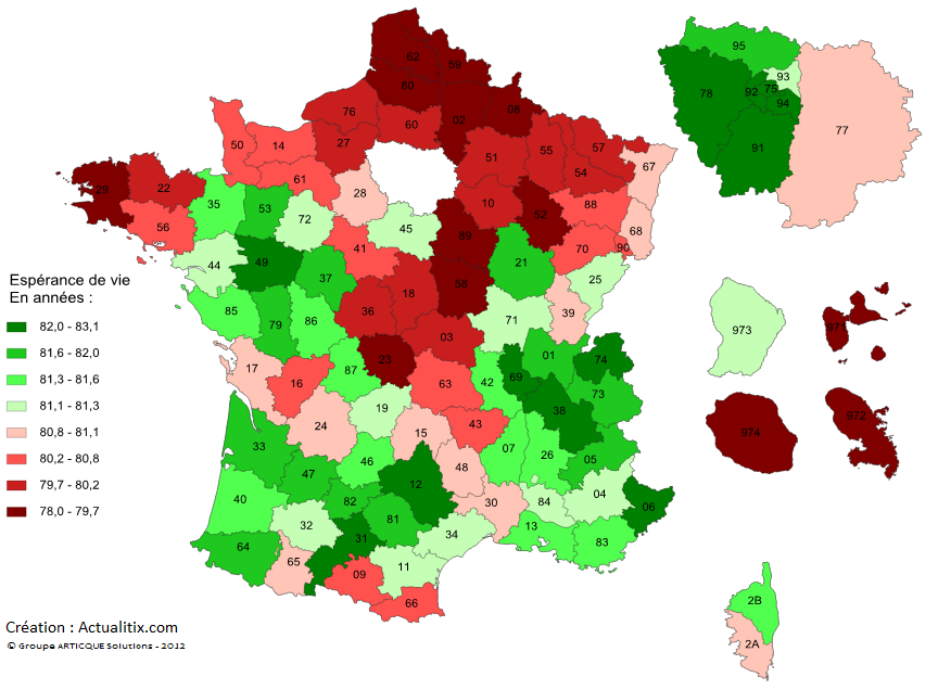 Carte espérance de vie département