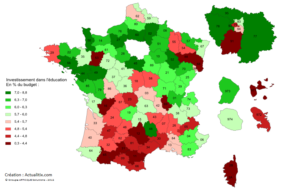 Carte France investissement dans l'éducation