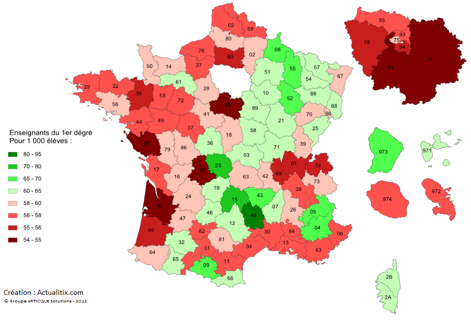 Carte du nombre d'enseignants