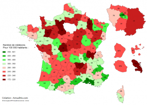 Carte du nombre de médecins par département