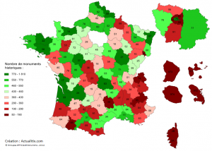 Carte nombre de monuments historiques