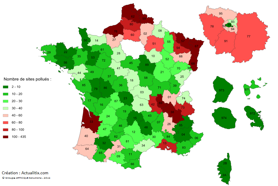 Carte de la pollution par département