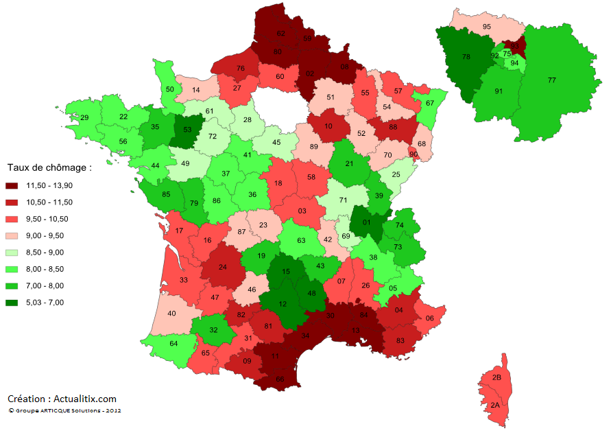 Carte taux de chômage par département