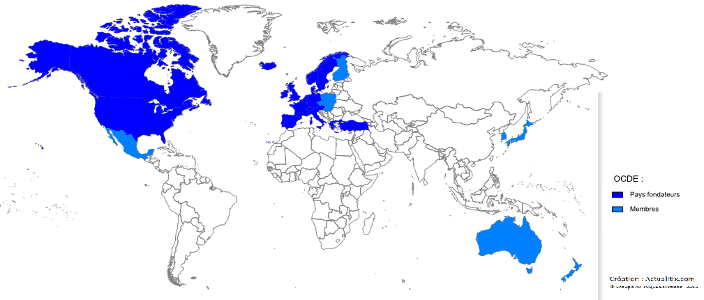 Carte des pays membres de l'OCDE