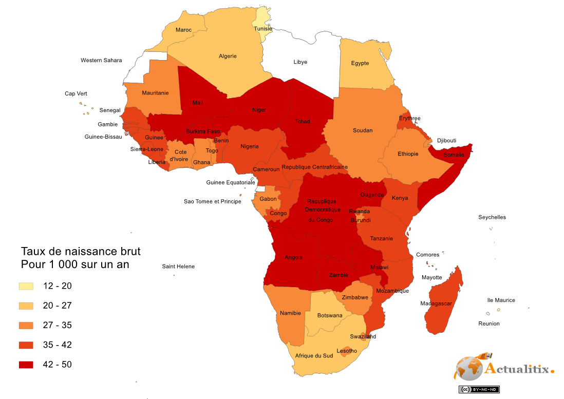 Carte taux de naissance en Afrique