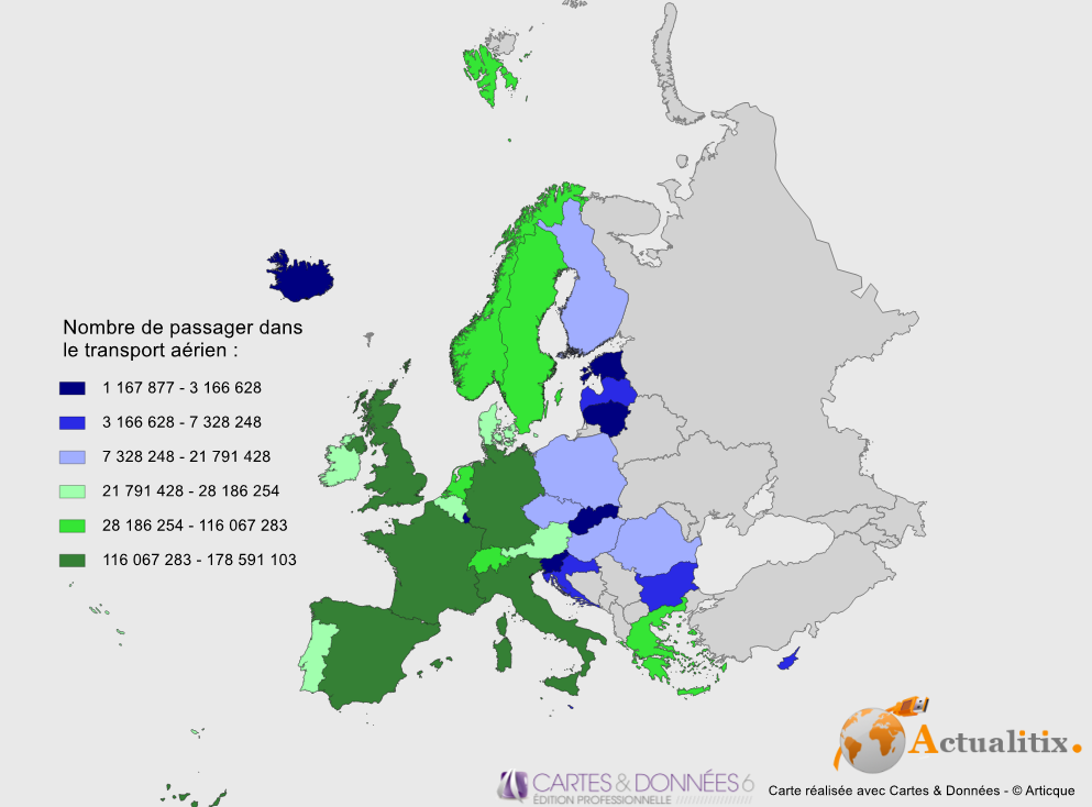 Nombre de passager dans le transport aérien en Europe