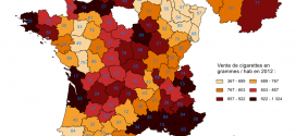 Vente de cigarettes par habitant et département en 2012