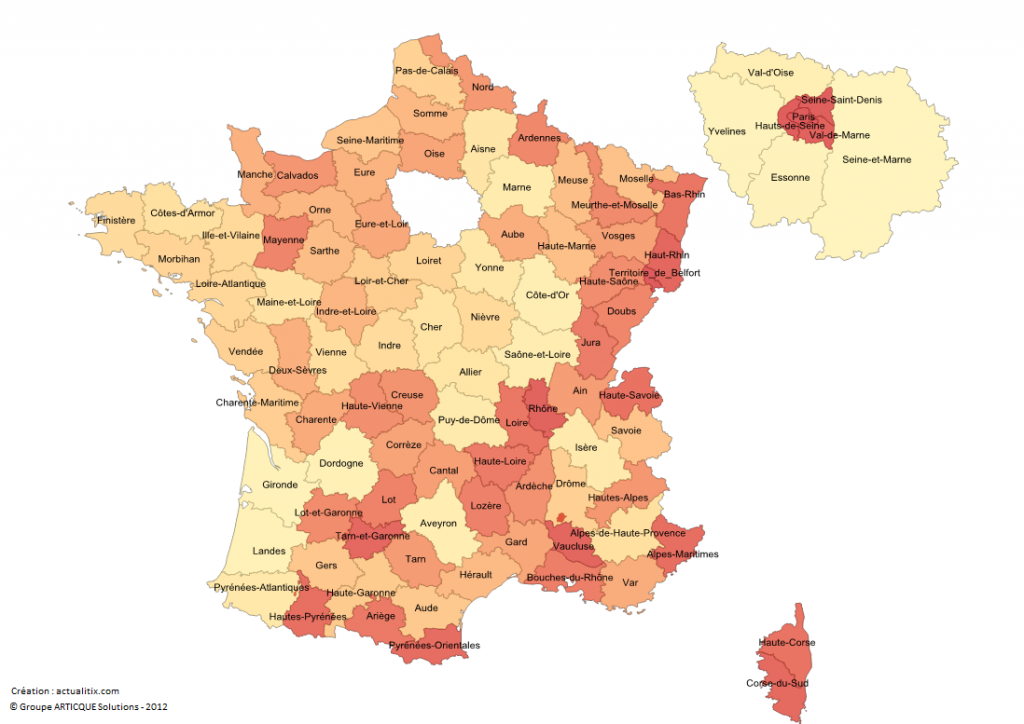 Carte de France métropolitaine avec départements