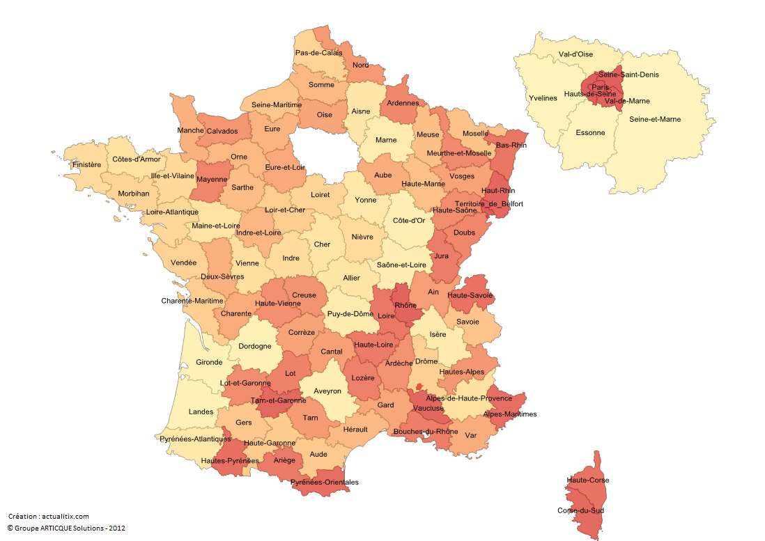Carte de France avec départements - Les noms des départements