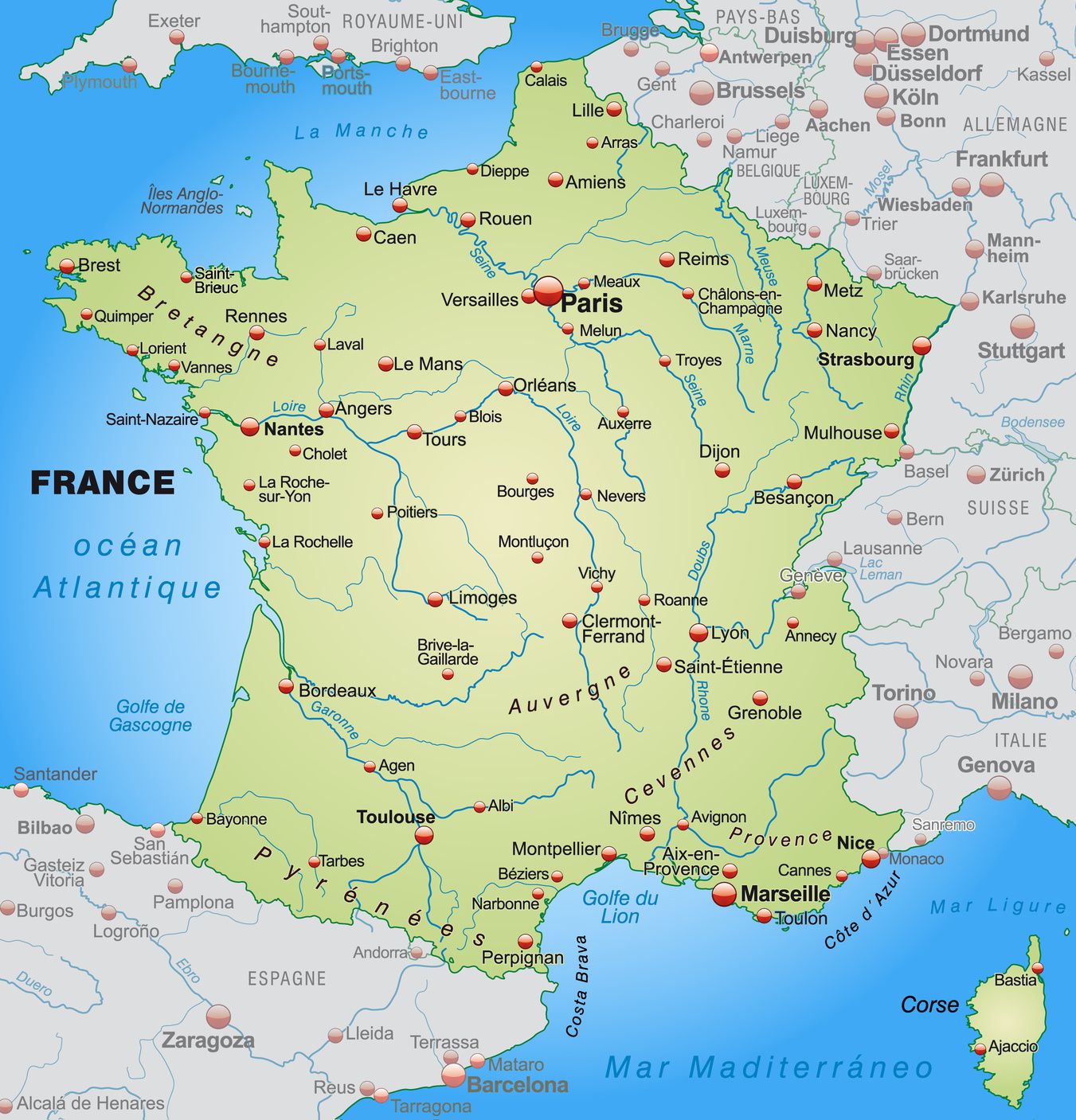 carte des villes principales de france