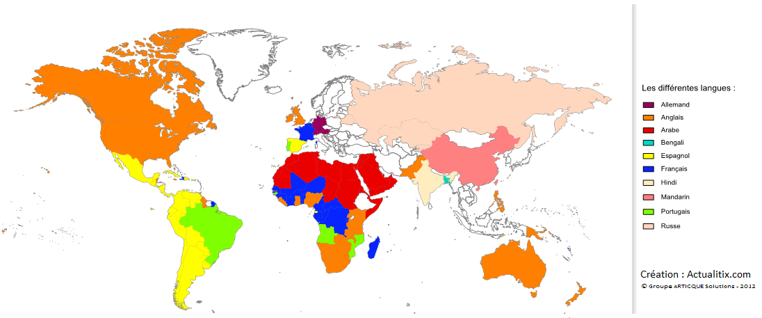 Carte des langues parlées par pays