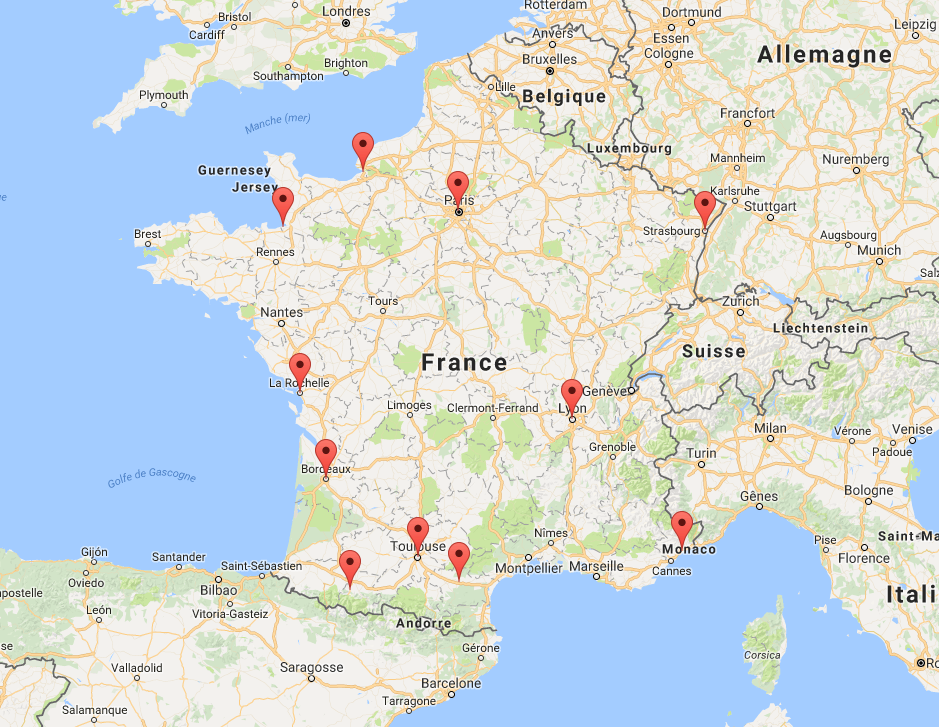 Carte des villes les plus visitées en France