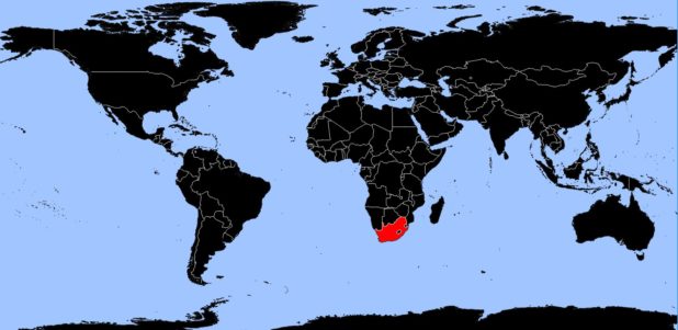 Afrique du Sud sur une carte du monde