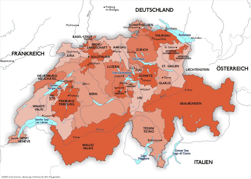 Carte de la Suisse - Cartes des régions et du relief de la Suisse