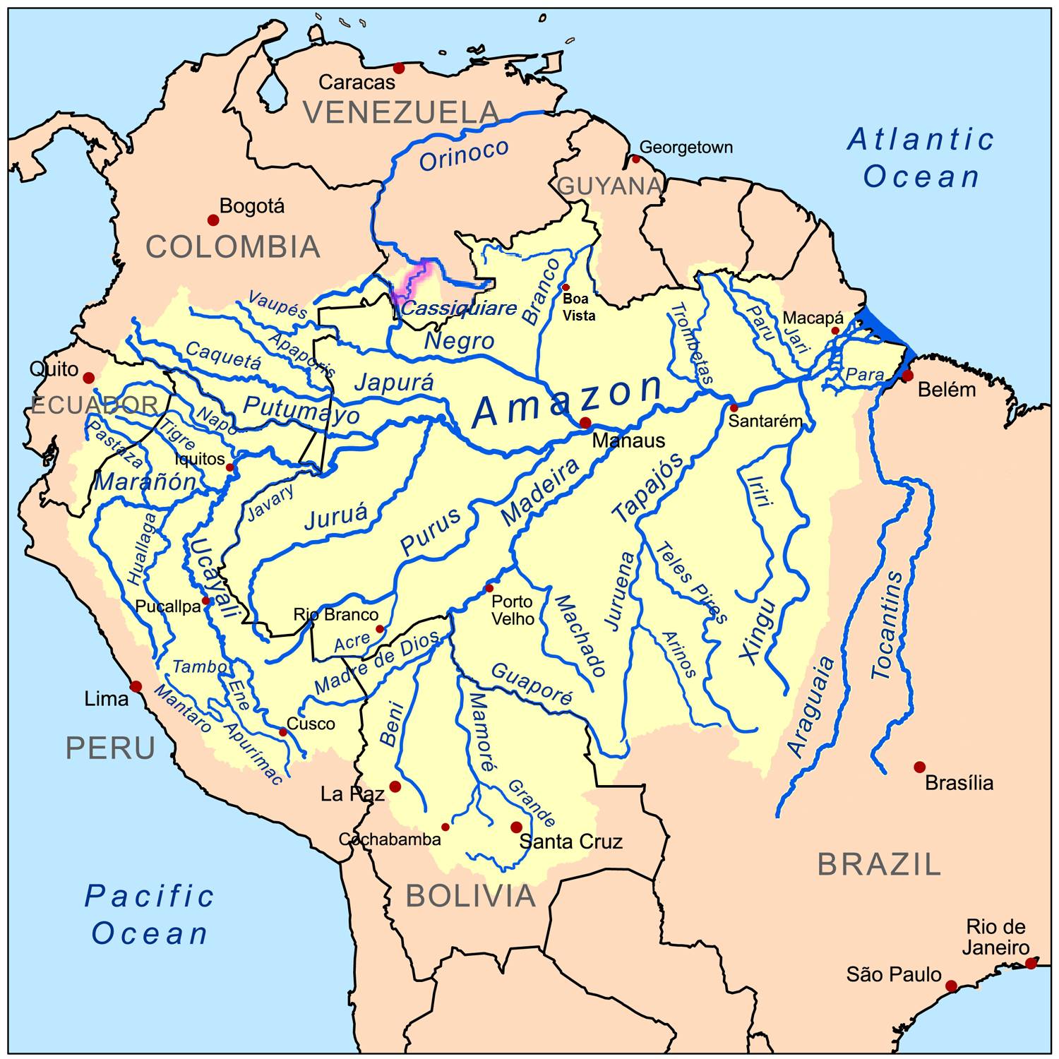 Carte de l'Amazone - Fleuve Carte de l'Amazone - Fleuve