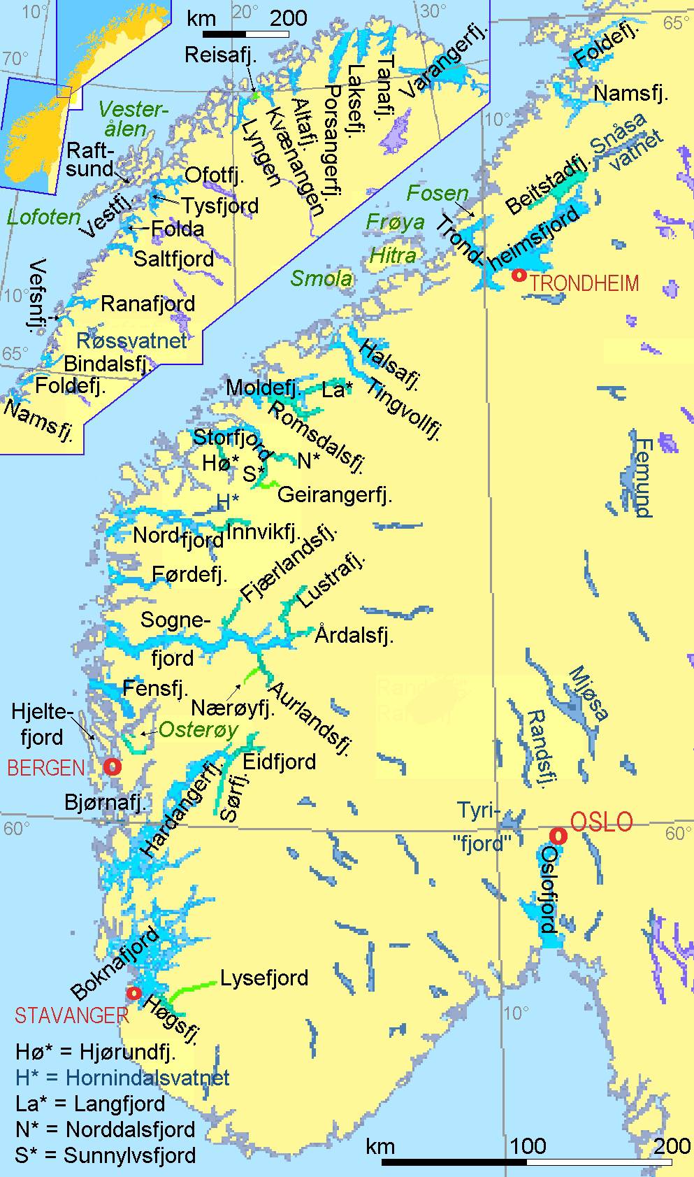 Carte des fjords de Norvège Carte des fjords de Norvège