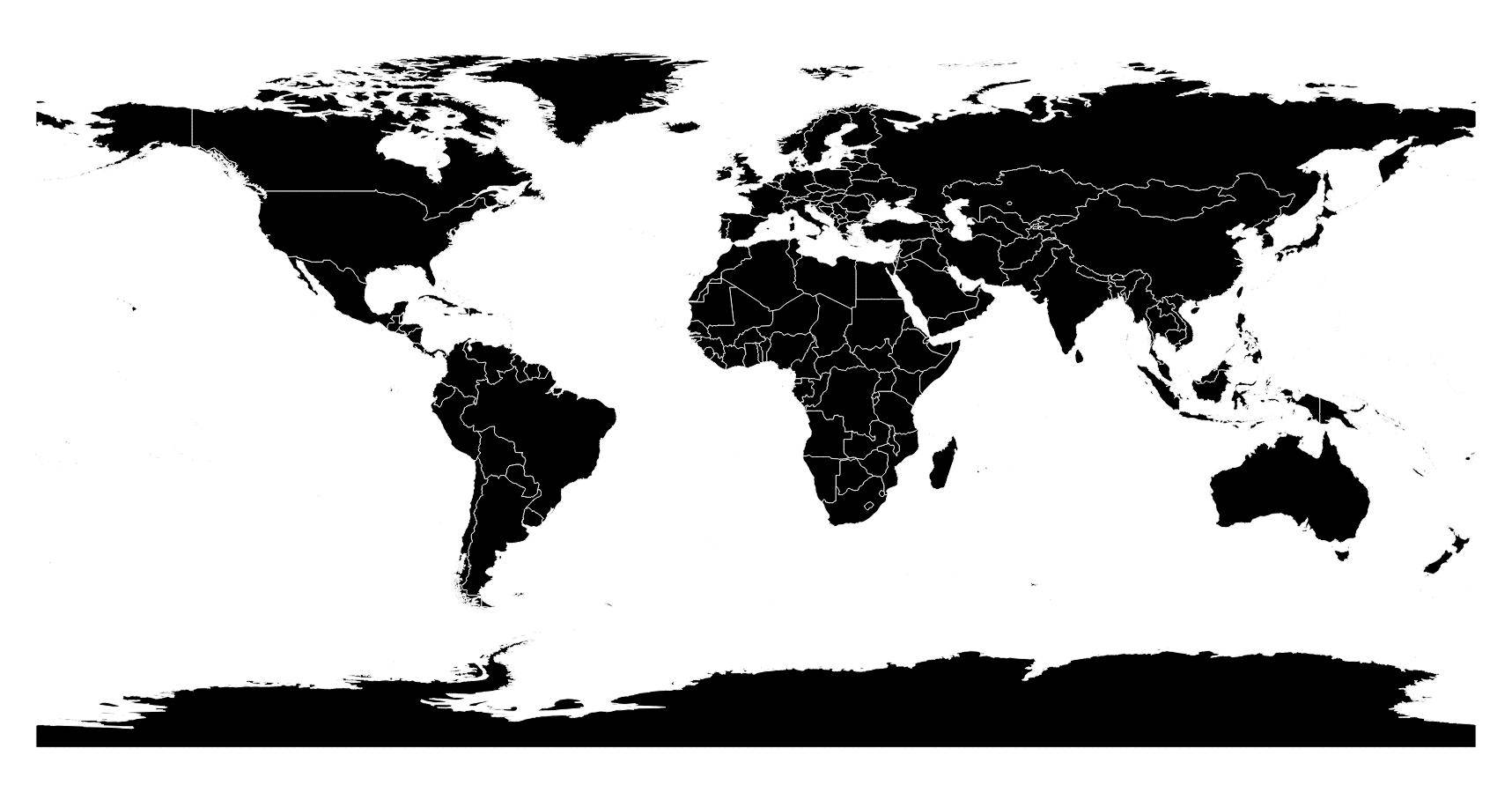 Carte du monde en noir et blanc