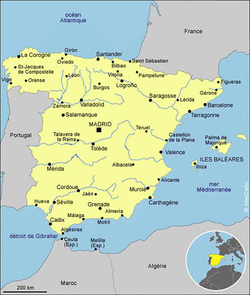 Carte de l'Espagne - Découvrrir l'Espagne sous forme de carte