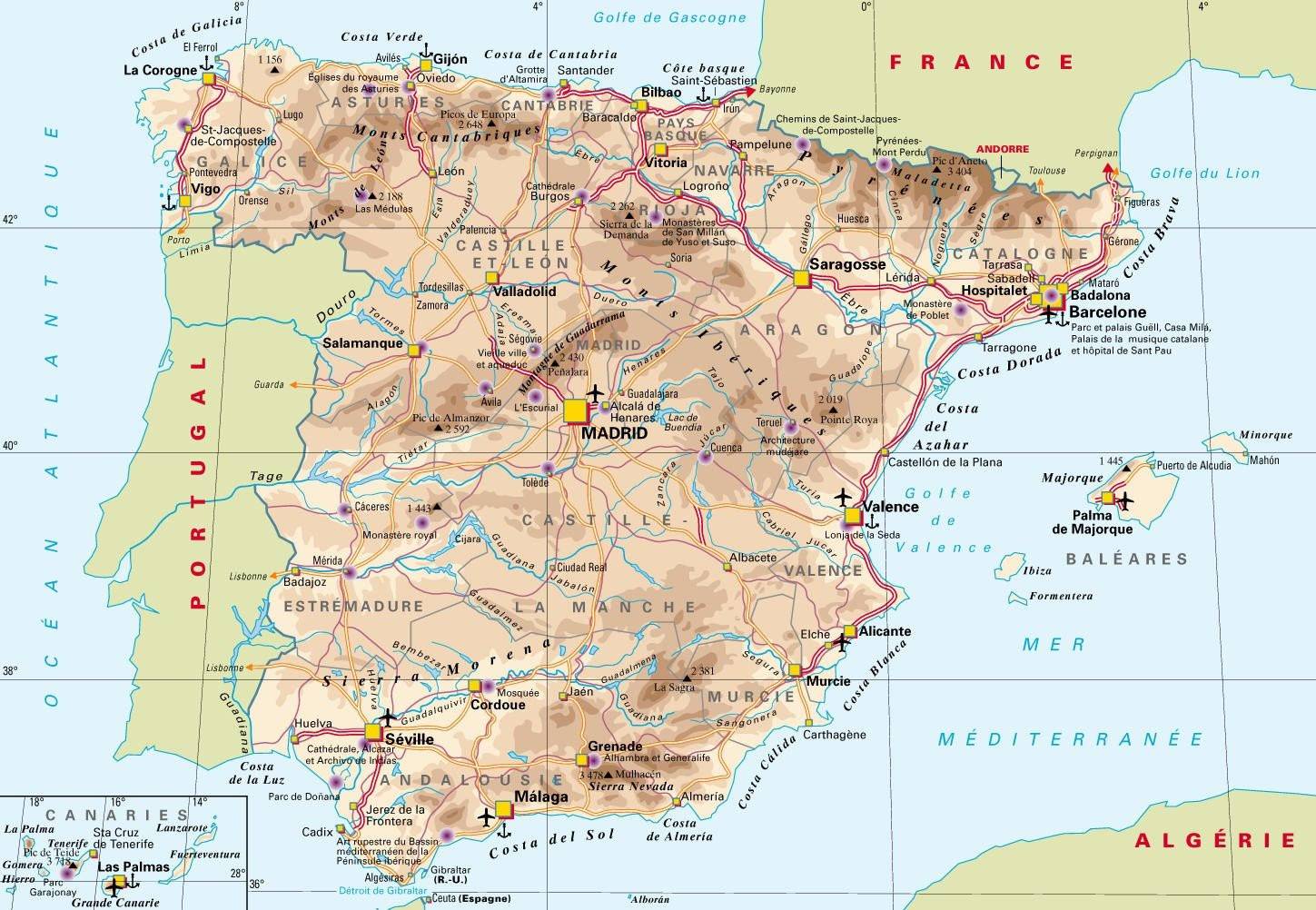 Carte de l'Espagne - Découvrrir l'Espagne sous forme de carte