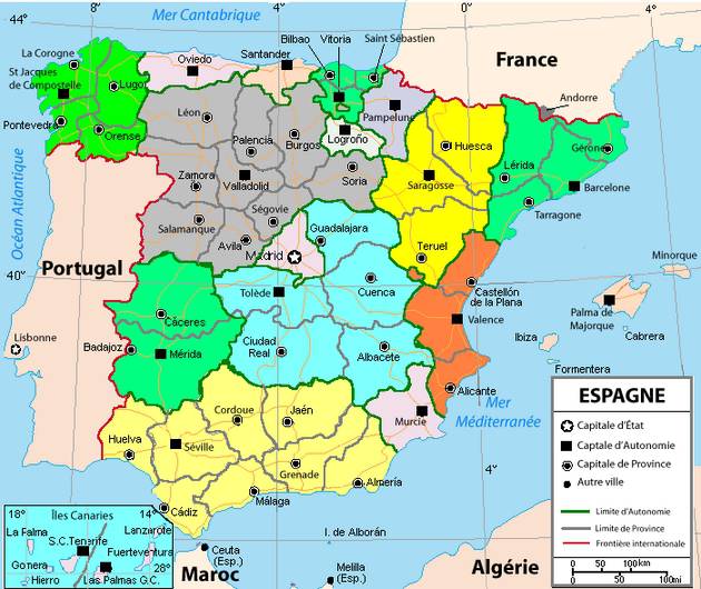 Carte de l'Espagne - Découvrrir l'Espagne sous forme de carte