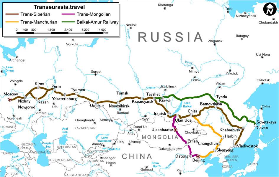 Carte du trajet du Transsibérien Carte du trajet du Transsibérien