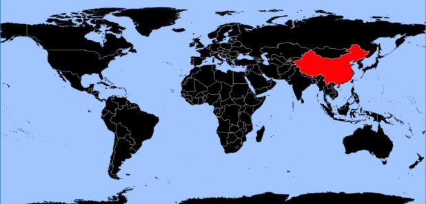 Chine sur une carte du monde