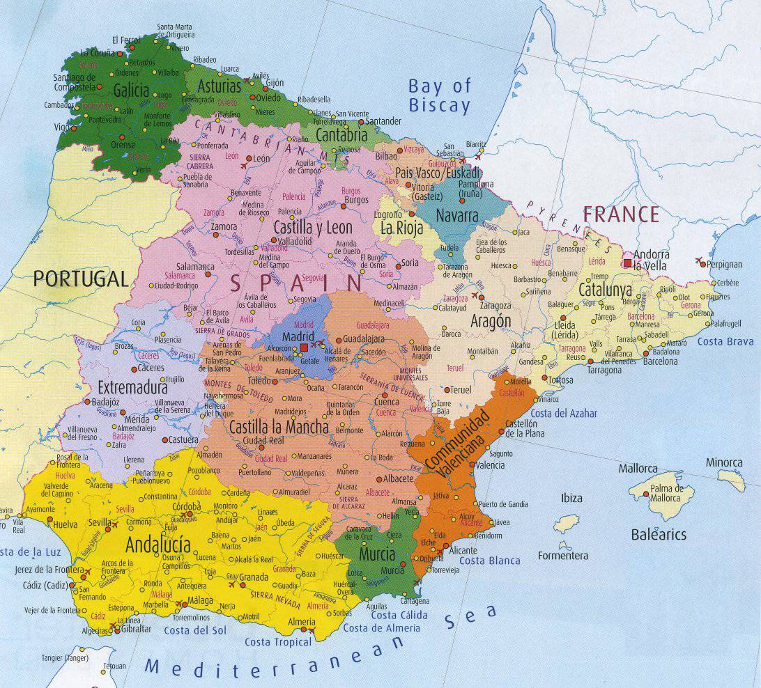 Carte de l'Espagne - Découvrrir l'Espagne sous forme de carte