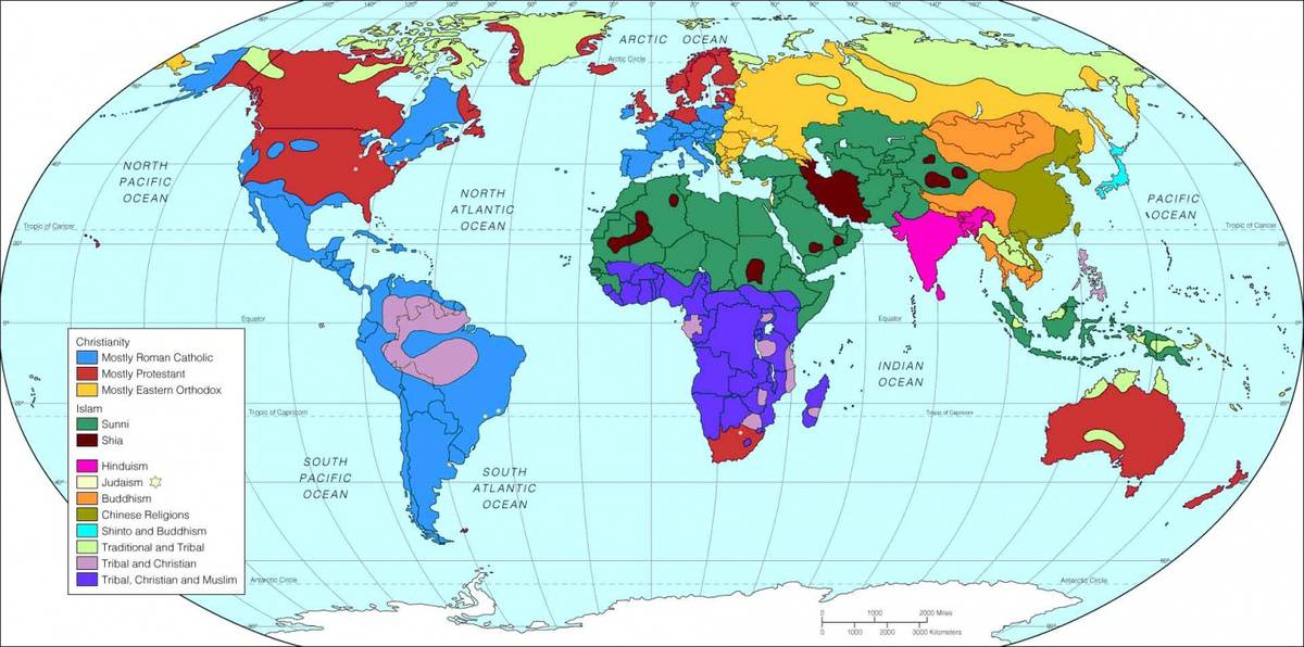 Autre carte des religions dans le monde