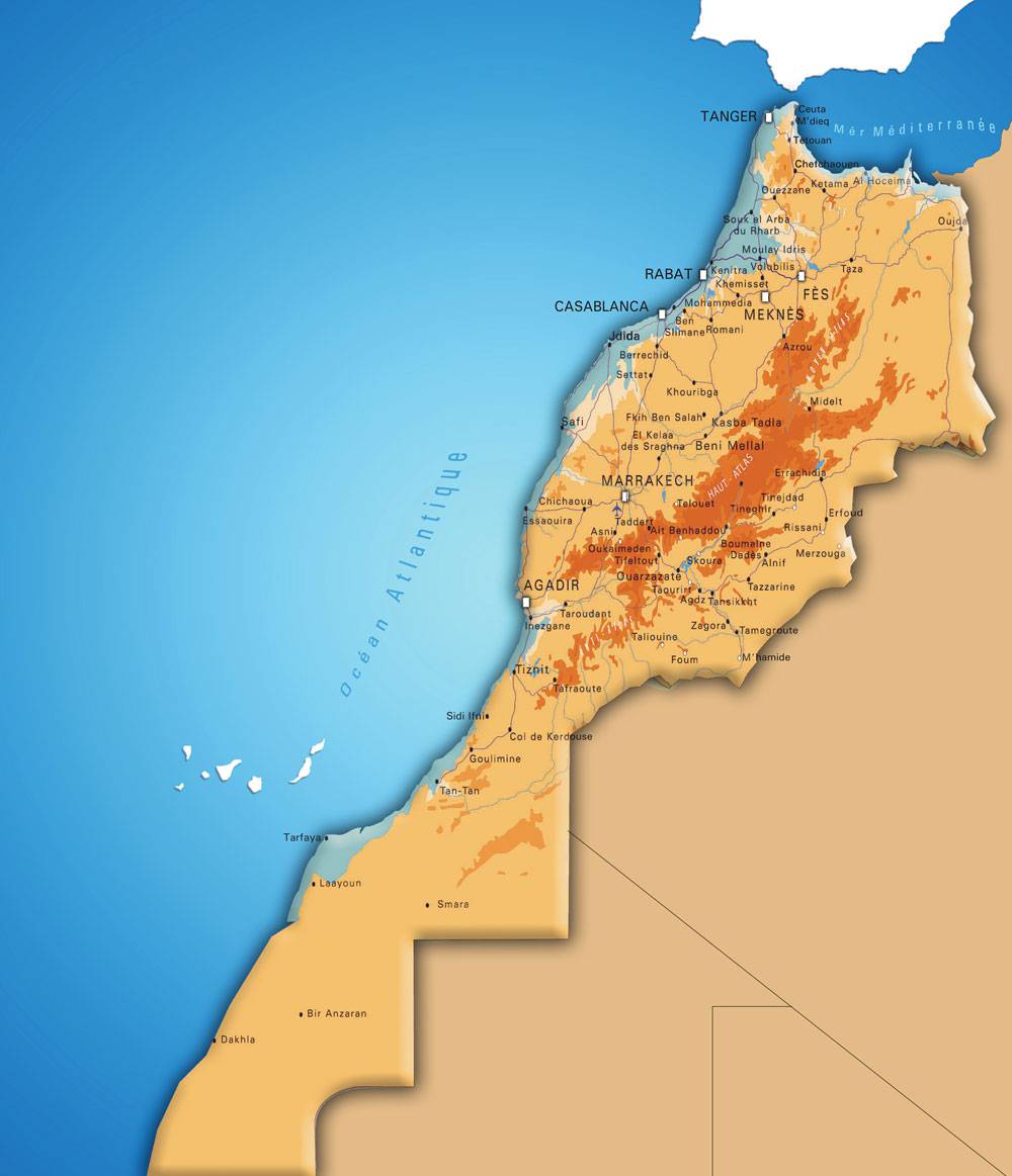 Carte altitude du Maroc Carte altitude du Maroc