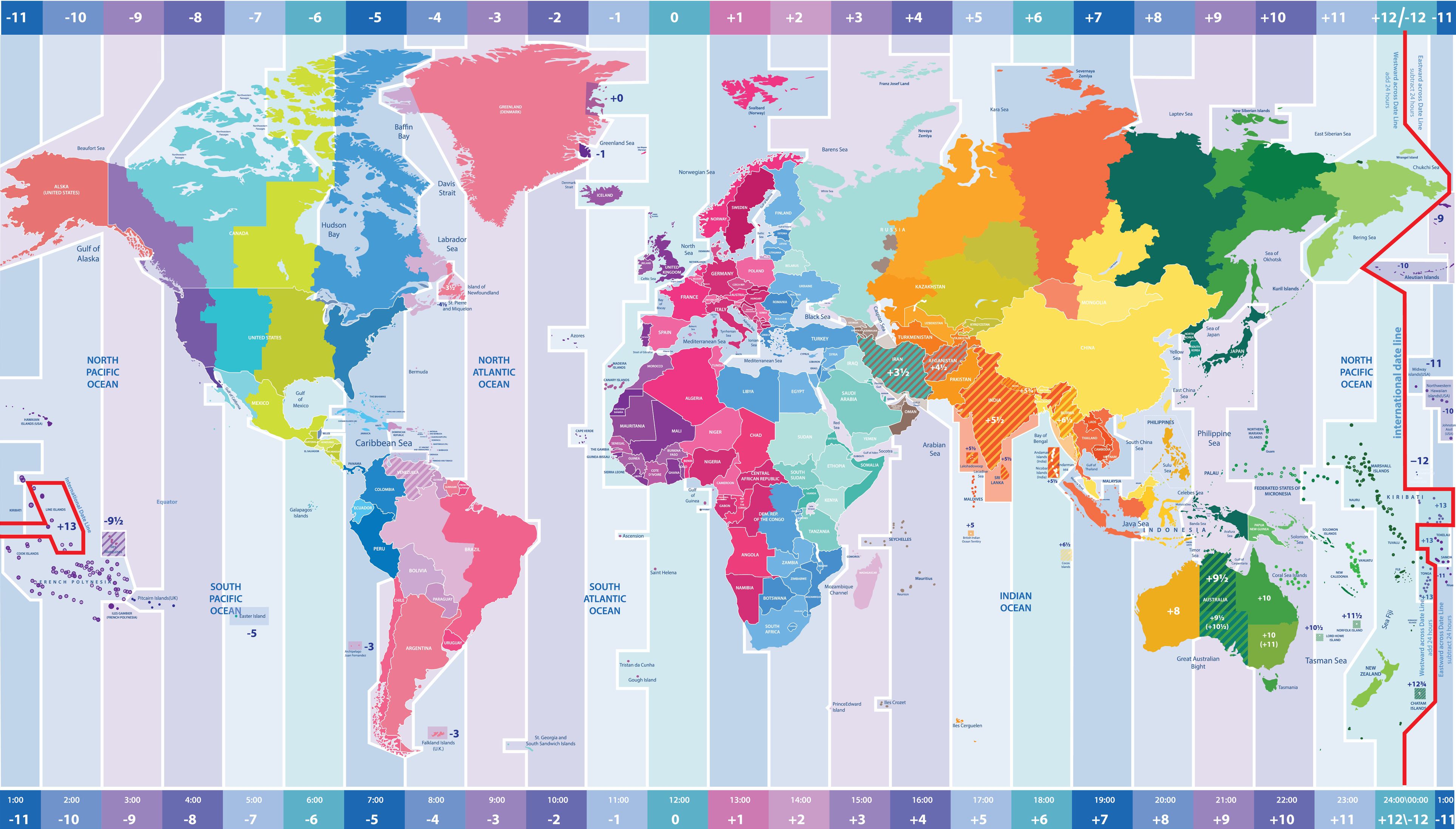 carte fuseaux horaires du monde