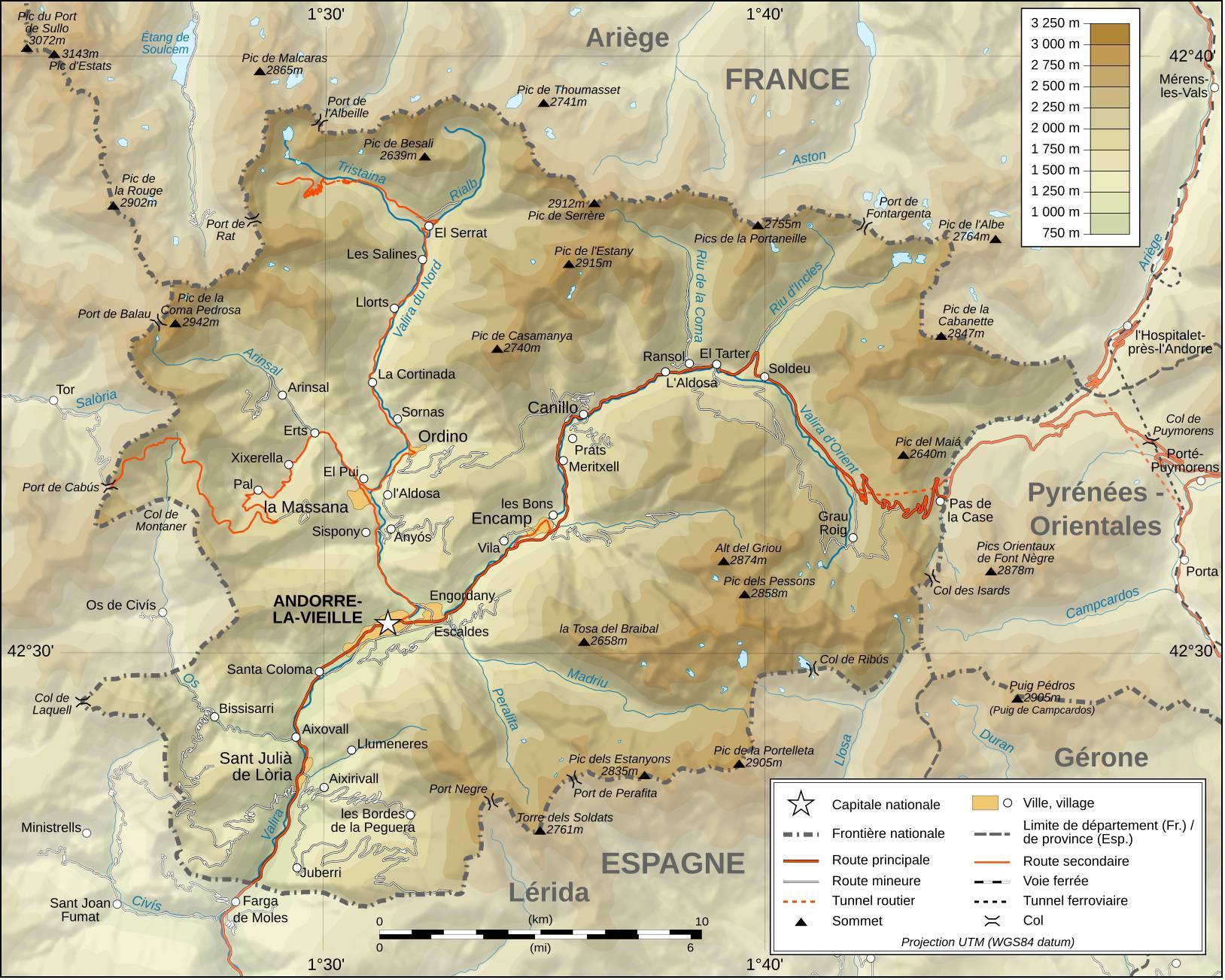 Carte du relief d'Andorre Carte du relief d'Andorre