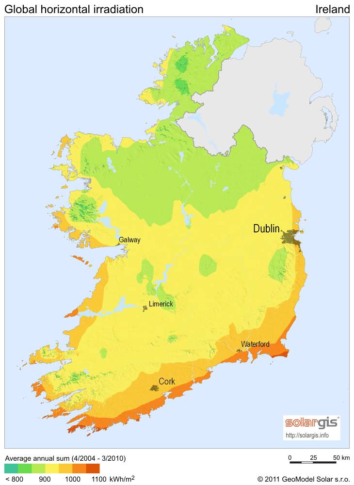 Carte ensoleillement en Irlande Carte ensoleillement en Irlande