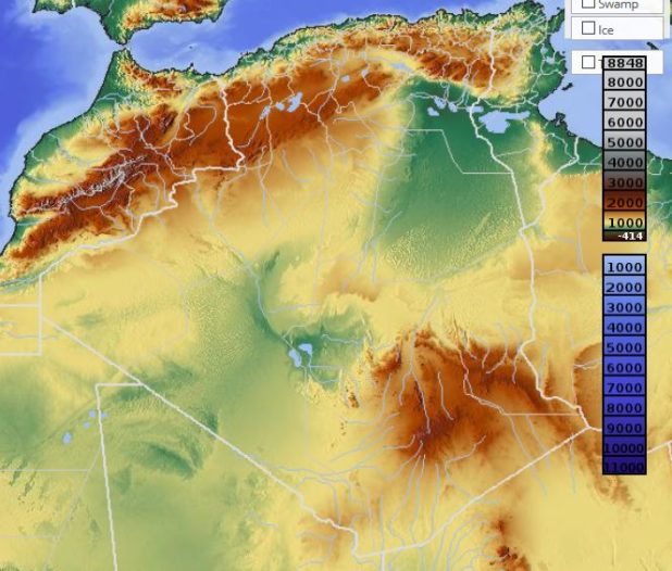 Carte du relief de l'Algérie