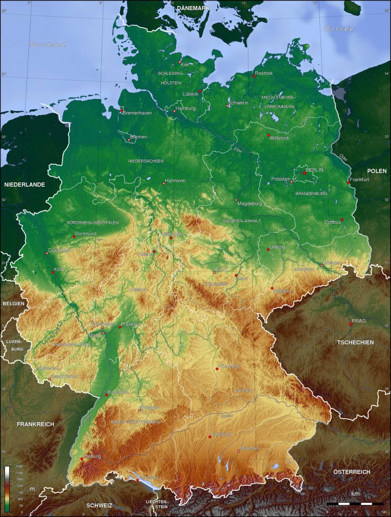 Carte du relief de l'Allemagne Carte du relief de l'Allemagne
