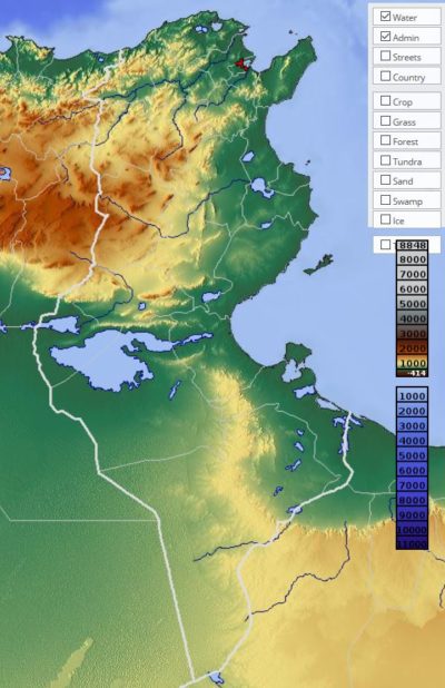 Carte du relief de la Tunisie