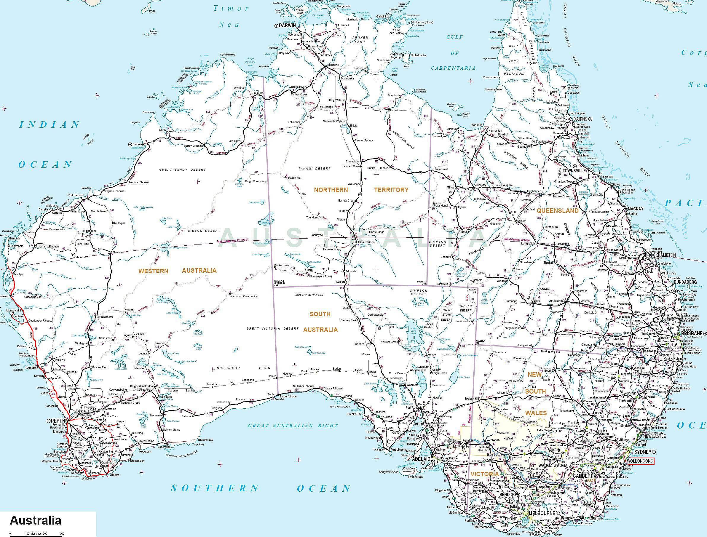 Carte routière de l'Australie Carte routière de l'Australie