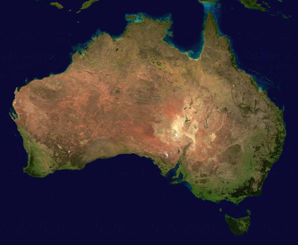 Carte avec vue satellite de l'Australie Carte avec vue satellite de l'Australie