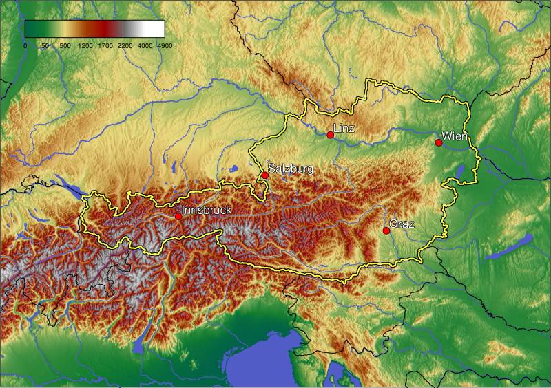Carte topographique de l'Autriche Carte topographique de l'Autriche