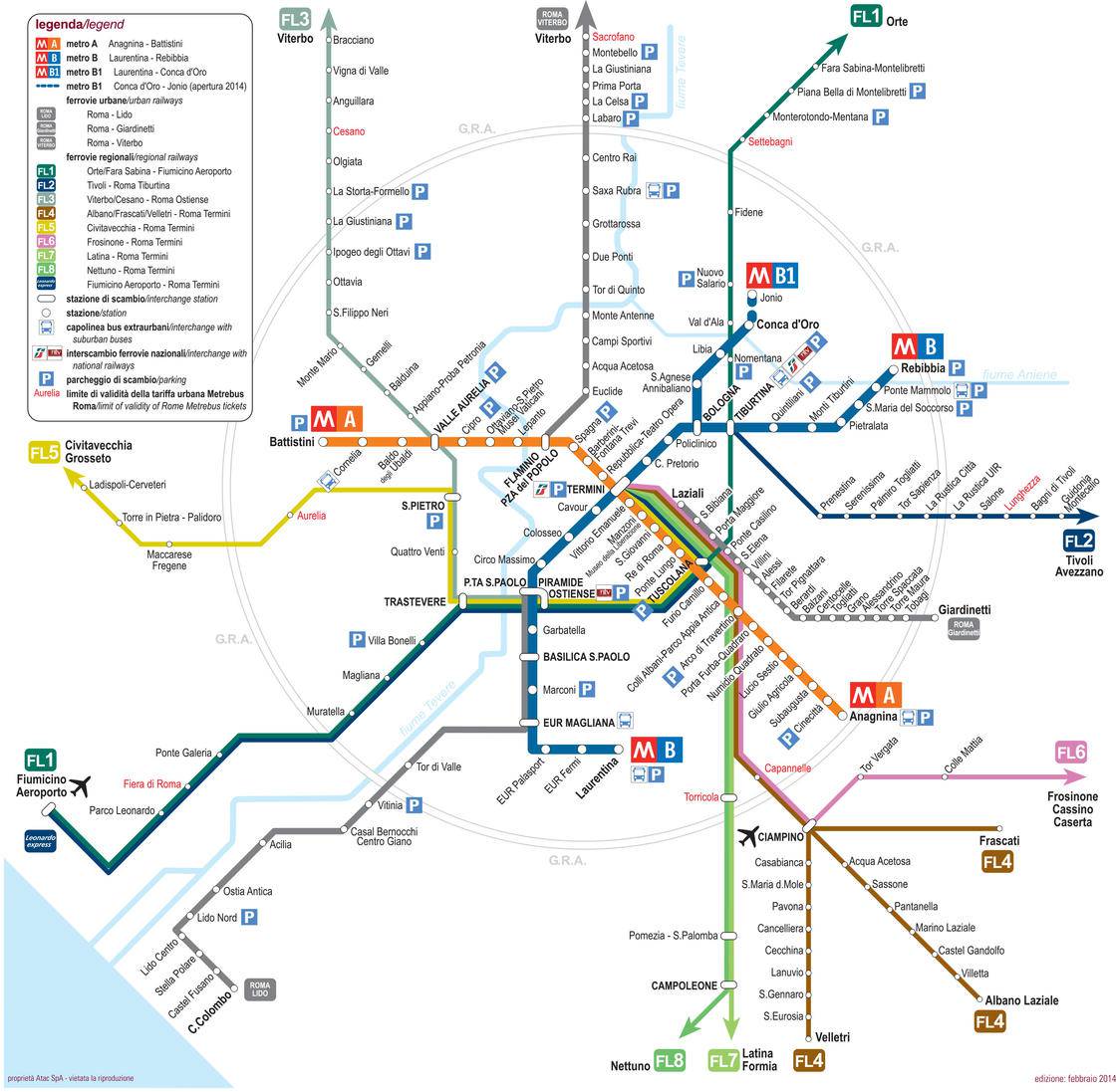 Carte du train de banlieu de Rome Carte du train de banlieu de Rome